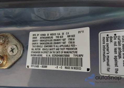 2011 Honda Cr-V Ex из США, поврежденный, VIN 3CZRE3H58BG700593